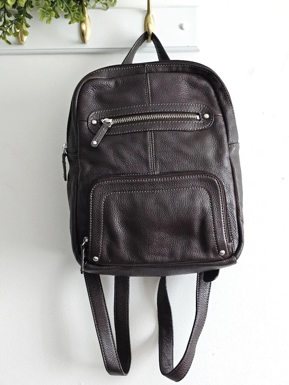 Pelle Studio Chocolate Brown Genuine Leather Backpack Multi Pocket Bag